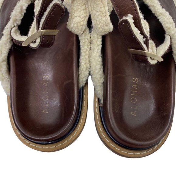 Alohas Marshmallow Brown Leather Sherling Sandals - Picture 4 of 8